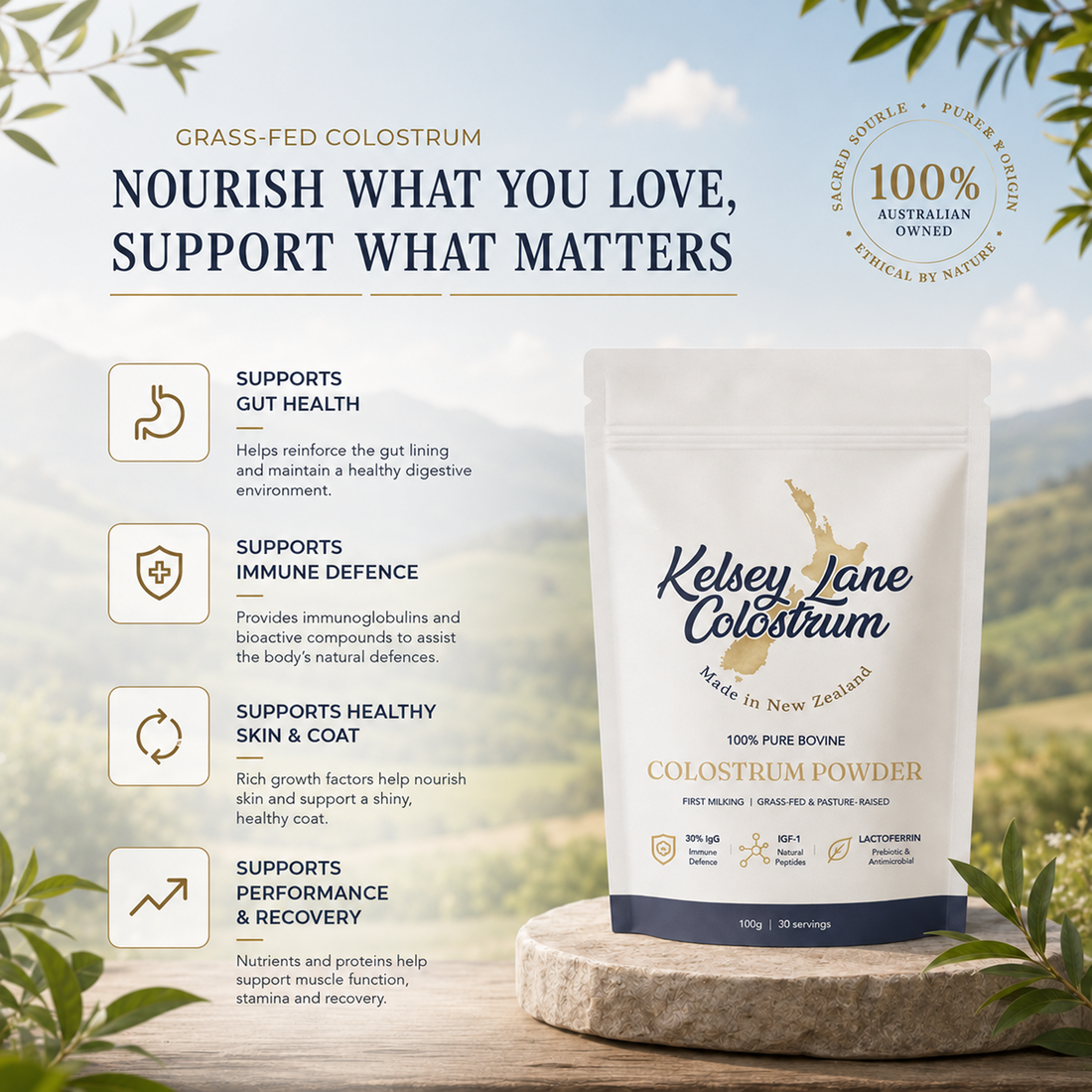 Kelsey Lane Premium Bovine Colostrum | 100% Grass-Fed First Milking Colostrum Powder